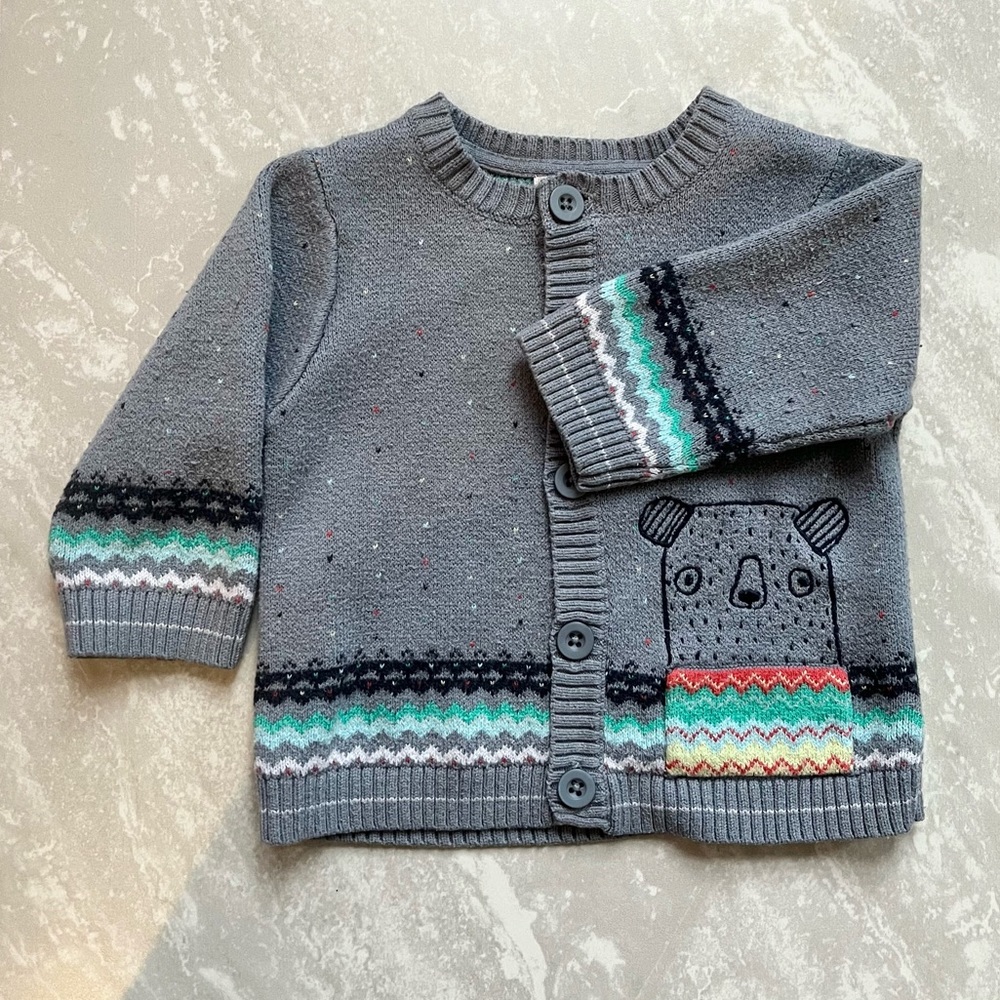 [DPAM] Bear Gray Button Down Cardigan Sweater- 9 Months